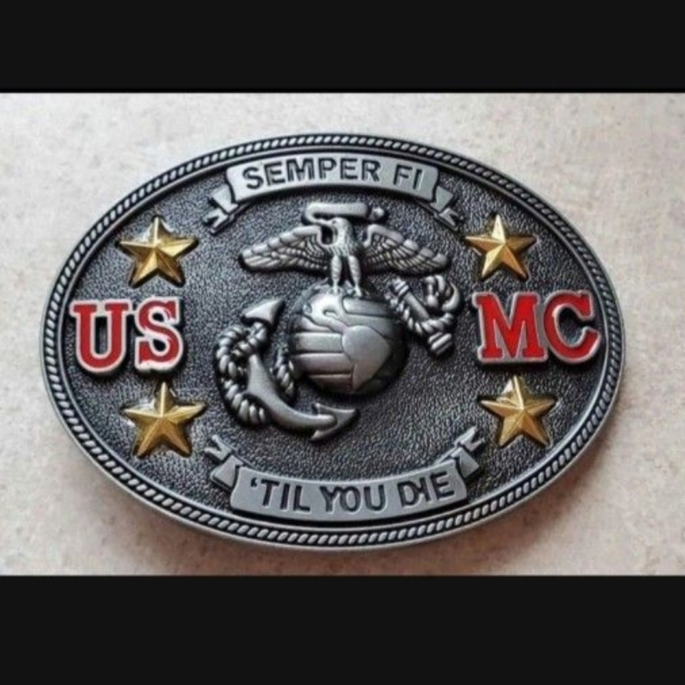 New USMC Marine Corps military belt buckle approximately 3.75" Fits 1.5"…
